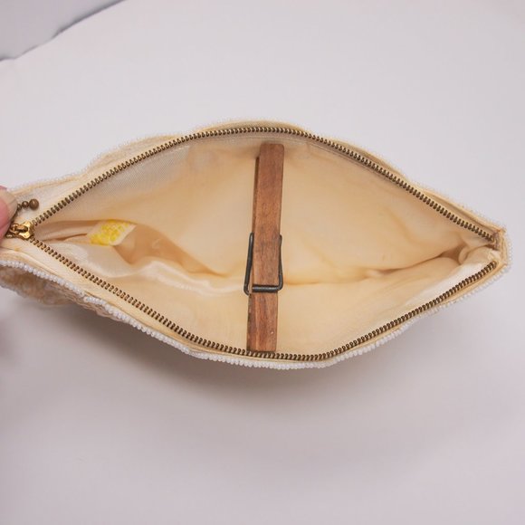 vtg 50s 60s LA REGALE Products Mod White Cream Bead Sequin Clutch Purse Japan - Picture 6 of 7